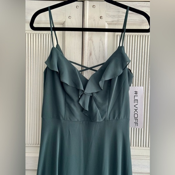 BILL LEVKOFF Bridesmaid Dress Spaghetti Strap Ruffle Evegreen Style 7102. 8 - Picture 7 of 12